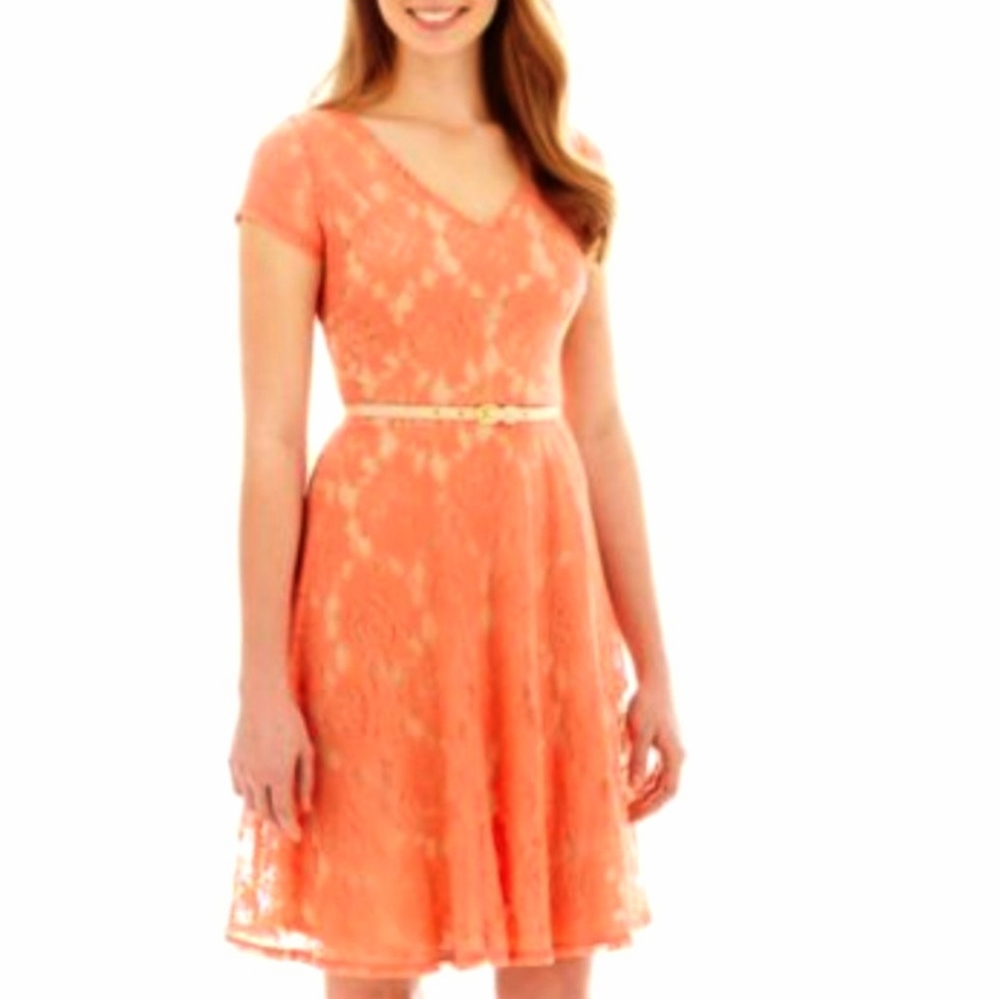 J Taylor Chic Coral Lace Fit And Flare Dress Sz. 12